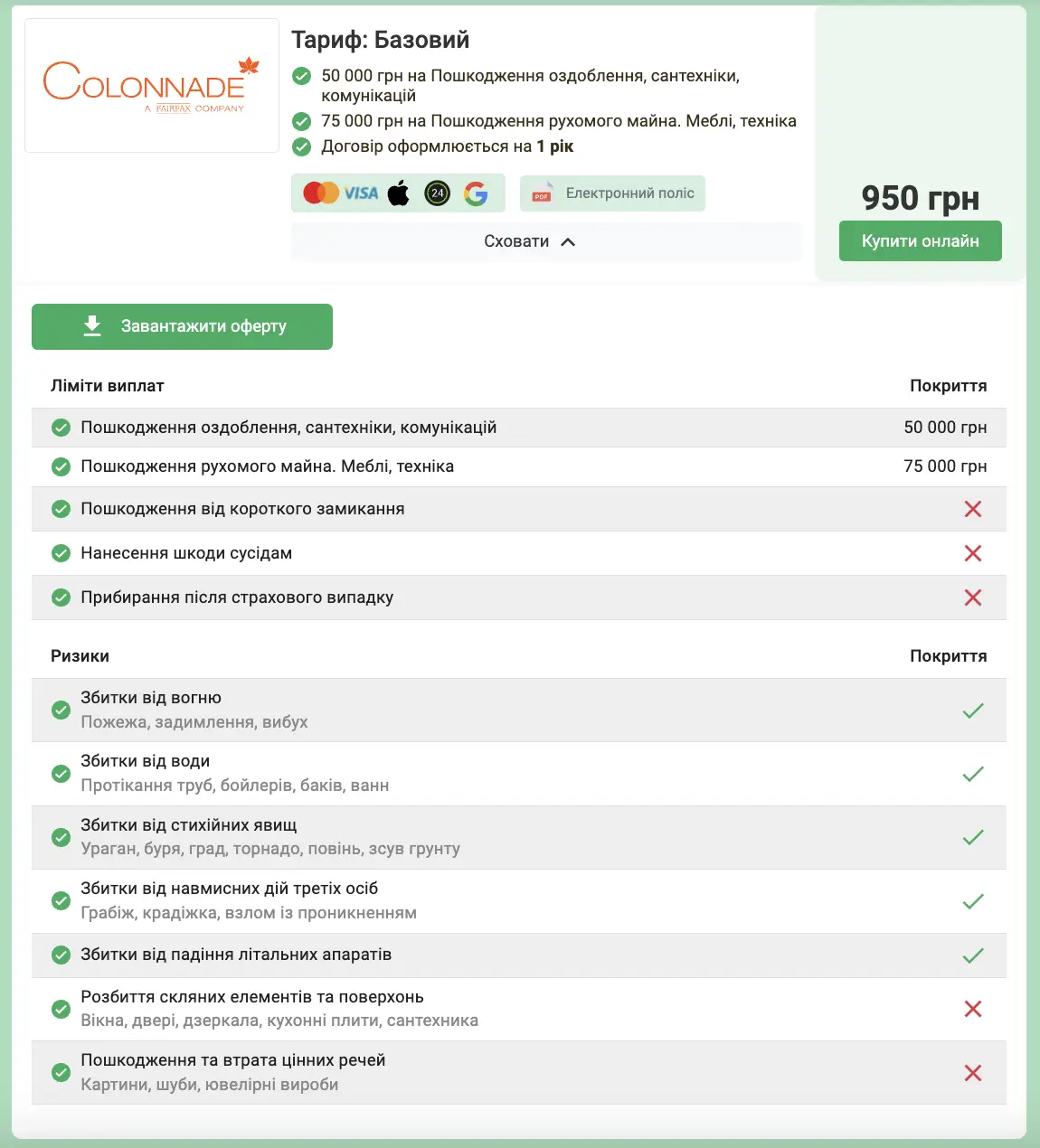 Тариф "Базовий" від колонейд