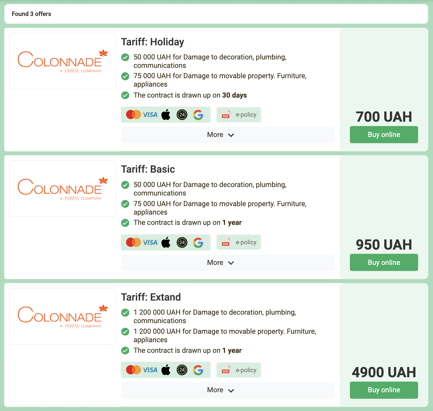 All property insurance offers