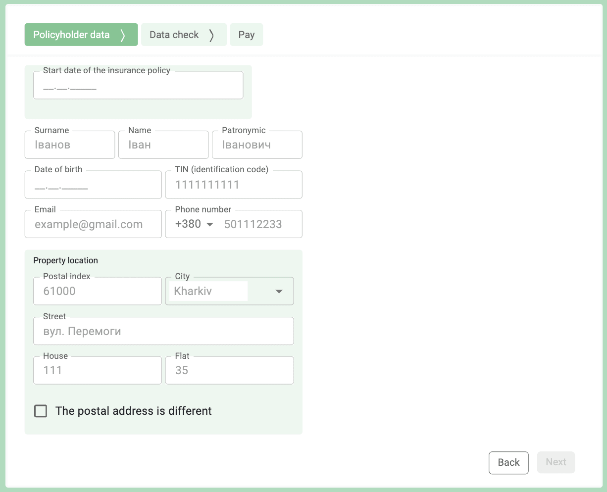 Property insurance order form