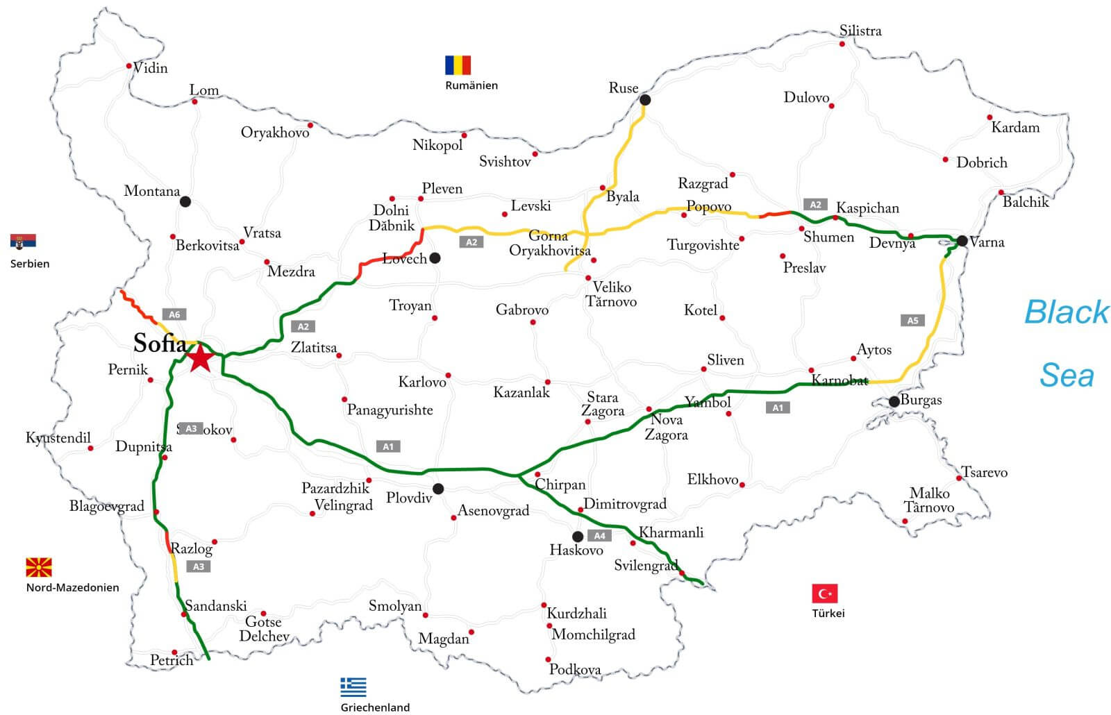 Карта платних доріг в Болгарії